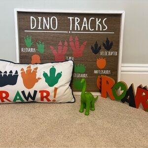 Dinosaur Themed Decor Set with Pillow and Signs